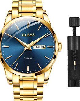 Timeless Elegance: Gold Stainless Steel Men's Watch with Blue Dial