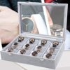12-Slot Watch Box Organizer with Velvet Interior and Glass Lid
