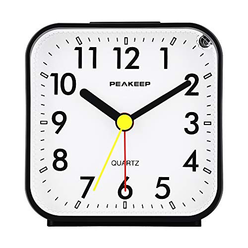 Black Analog Travel Alarm Clock Silent No Ticking