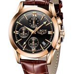 LIGE Mens Watches Leather Analog Quartz Watch Men