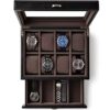 Black Leather Watch Box Organizer with Drawer Valet