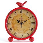 Table Clock Konigswerk Table Clocks, Retro Tabletop 8 Inches Metal Desk Battery Operated with Bird
