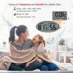WallarGe Digital Wall Clock with Temperature, Humidity, AutoSet & 8 Time Zones – Large Display Gray