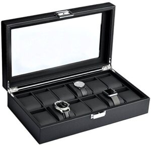 Mantello Watch Box Glass Lid Window on Carbon Fiber Case