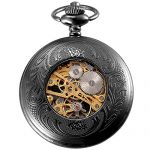 Elegant and Timeless: Black Steampunk Skeleton Luminous Dial Mechanical Pocket Watch