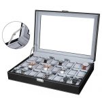24 Watch Box Large Watch Case Glass Top Black