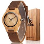CUCOL Womens Wooden Bamboo Watches Brown Genuine