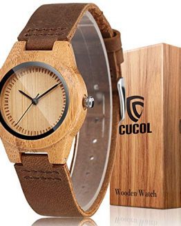 CUCOL Womens Wooden Bamboo Watches Brown Genuine