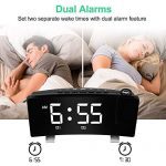 Digital Projection Alarm Clock Large 8” LED Curved Screen Display with USB Charger and Loud Dual Alarms for Bedroom, Plug-in 180° Projector 12/24 H Wall Ceiling Clock for Heavy Sleeper Kid Elderly