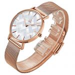 Thin Minimalist Shell Dial Women Watch with Genuine Leather