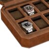 12 Slot Leather Watch Box – Luxury Tan & Brown Watch Case Display Organizer ⌚️