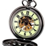 Elegant and Timeless: Black Steampunk Skeleton Luminous Dial Mechanical Pocket Watch