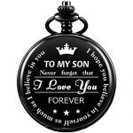 SIBOSUN Pocket Watch Men Chain Fob Quartz Engraved