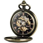 ManChDa Antique Mens Pocket Watch Skeleton Mechanical
