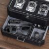 6 Slot Leather Watch Box with Valet Drawer - Luxury Watch Case