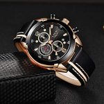 Chronograph Waterproof Analog Quartz Watch with Black Leather