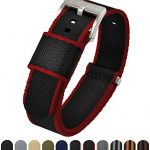NATO Model Watch Strap - 18mm Black/Crimson - Stainless Metal Buckle - Seat Belt Nylon Watch Bands