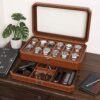 12 Slot Leather Watch Box with Valet Drawer