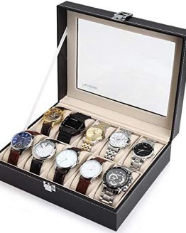 Readaeer 10 Slot Leather Watch Box Display Case