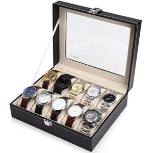 Readaeer 10 Slot Leather Watch Box Display Case