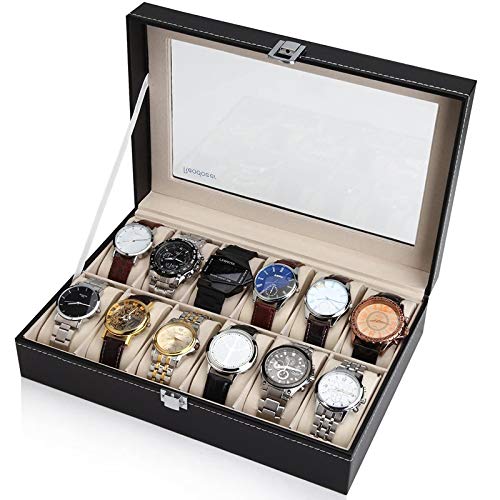 Readaeer 12 Slot Leather Watch Box Display Case Jewelry Organizer