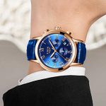 Mens Watches LIGE Leather Blue Watch Analog Quartz