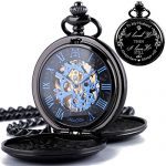Roman Numerals Dial Skeleton Engraved Pocket Watch