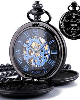 Roman Numerals Dial Skeleton Engraved Pocket Watch