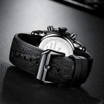 Chronograph Black Big Face Waterproof Date Analog Quartz Watch 3D Dragon