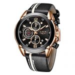 Chronograph Waterproof Analog Quartz Watch with Black Leather