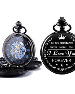 Pocket Watch with Box and Chain Personalized Custom Engraving