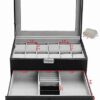 AUTOARK Leather 12 Watch Box with Jewelry Display Drawer