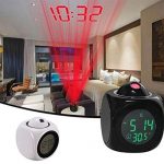 Projection Clock - Voice Timekeeping, Multi-Function Alarm, and Temperature Projection (White)