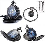Roman Numerals Dial Skeleton Engraved Pocket Watch