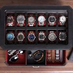 Watch Collection with the 12 Slot Luxury Leather Watch Box - Stylish Organization and Unmatched Protection in Black/Pink