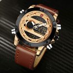 Tonnier Genuine Leather Band Analog Digital LED