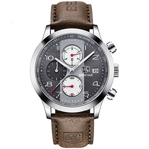 BENYAR Chronograph Waterproof Watches Business Leather Band Strap