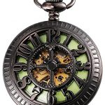 Luminous Dail Mechanical Pocket Watch Black Steampunk Skeleton