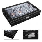 24 Watch Box Large Watch Case Glass Top Black