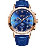 Mens Watches LIGE Leather Blue Watch Analog Quartz