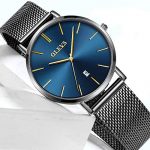 Water Resistant Blue Dial Steel Mesh Band Wrist Watch