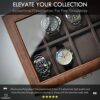 Slot Watch Box with Drawer Brown Leather