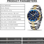 Mens Watches Chronograph Gold Blue Stainless Steel Waterproof