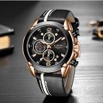 Chronograph Waterproof Analog Quartz Watch with Black Leather