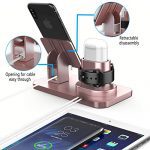 180° Rotation 3-in-1 Phone Charger Stand Holder – Rose Gold Dock for iPhone, Apple Watch & AirPods