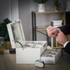 Watch Box Lockable Organizer Display Case with Glass Top White