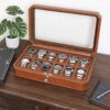 12 Slot Leather Watch Box – Luxury Tan & Brown Watch Case Display Organizer ⌚️