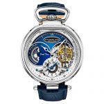 Stuhrling Orignal Mens Skeleton Watch Blue Leather Luxury Dress Watch
