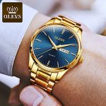 Timeless Elegance: Gold Stainless Steel Men's Watch with Blue Dial