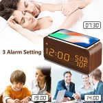 Wooden Digital Alarm Clock with Wireless Charging - Stylish Bedside Decor with 3 Alarms, LED Display, and Sound Control